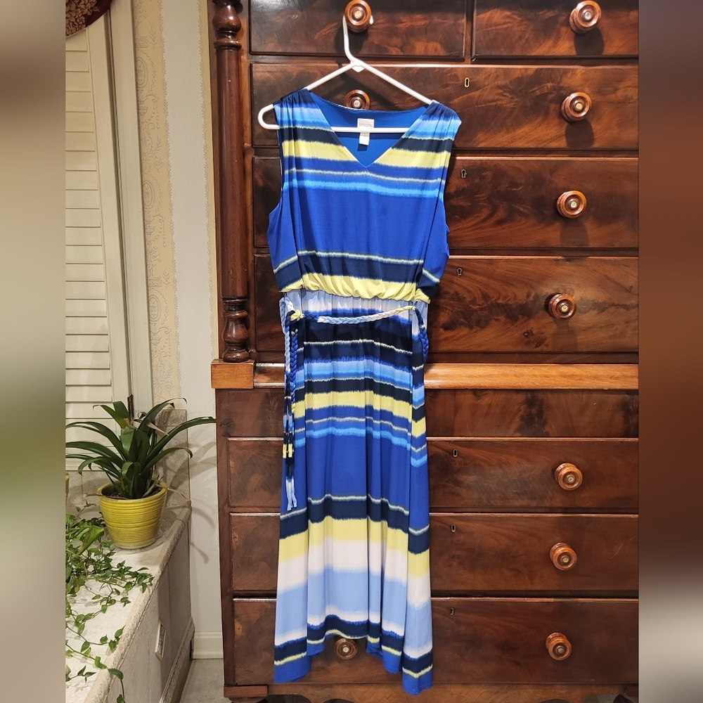 Chico Sleeveless Blue Striped Maxi Dress
